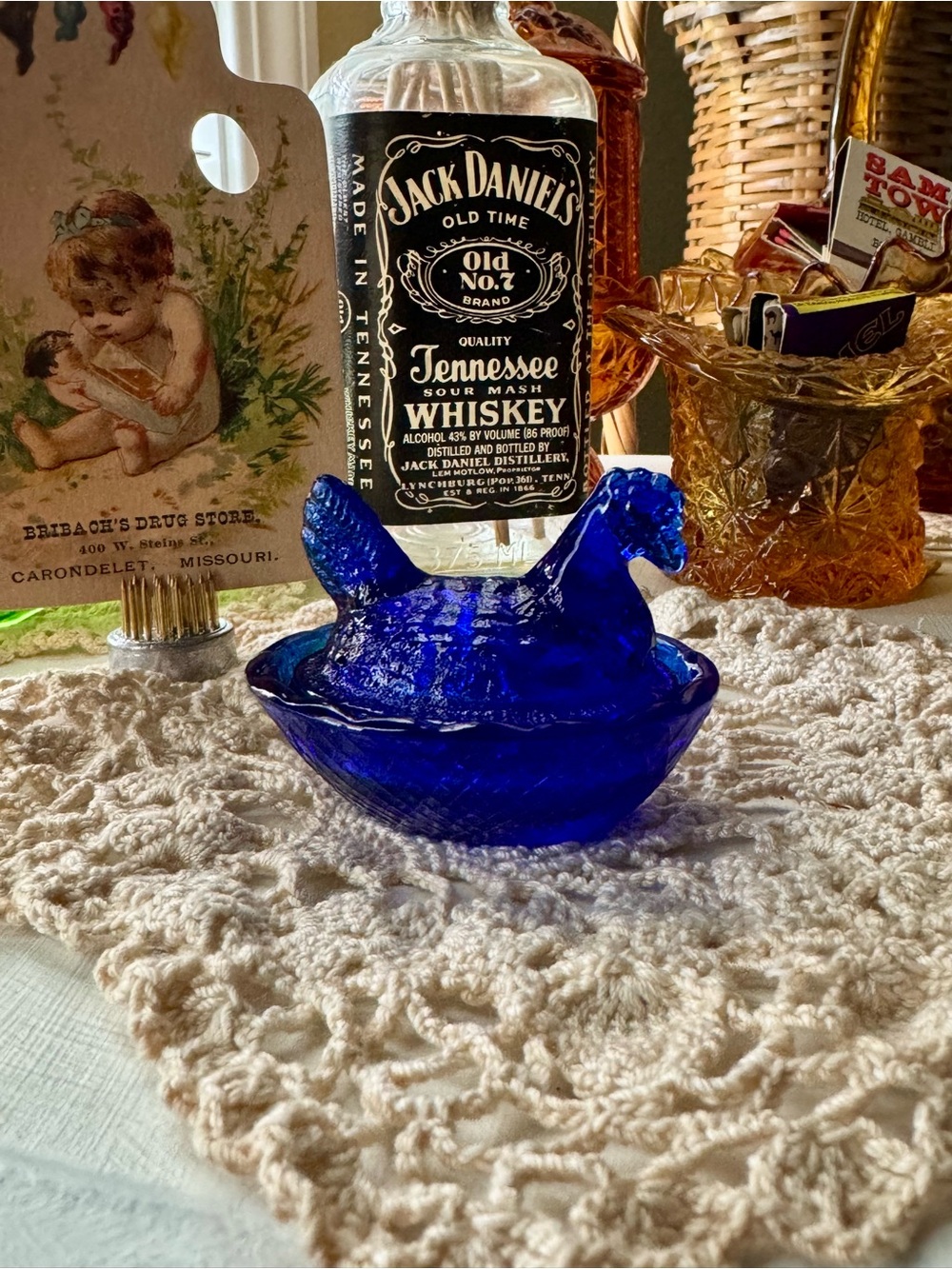 Cobalt Blue Hen on Nest Salt Cellar